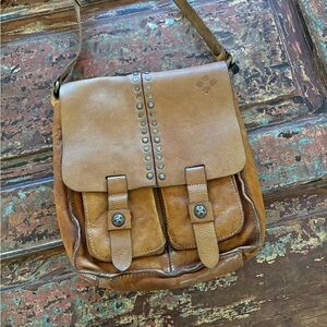 Patricia Nash Tan Leather Studded Messenger Bag